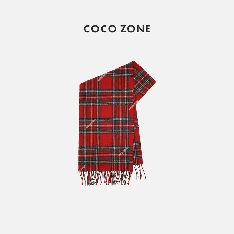 COCO ZONE刘一一 【100绵羊毛】红格子针织围巾保暖披巾 CD2A2424