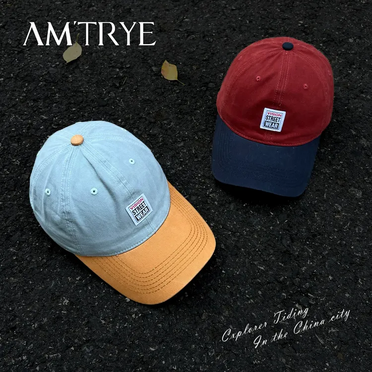 AMTRYE 日系潮牌复古拼色贴布棒球帽男款韩高街遮阳重磅鸭舌帽男