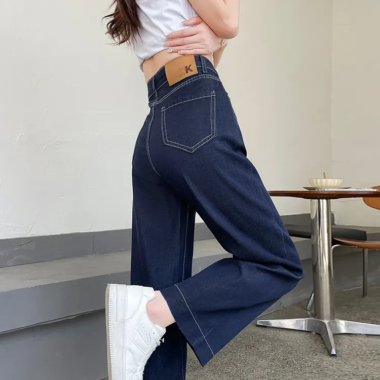 丹宁蓝薄款九分牛仔裤女夏季2025年显瘦宽松小个子八分窄版阔腿裤