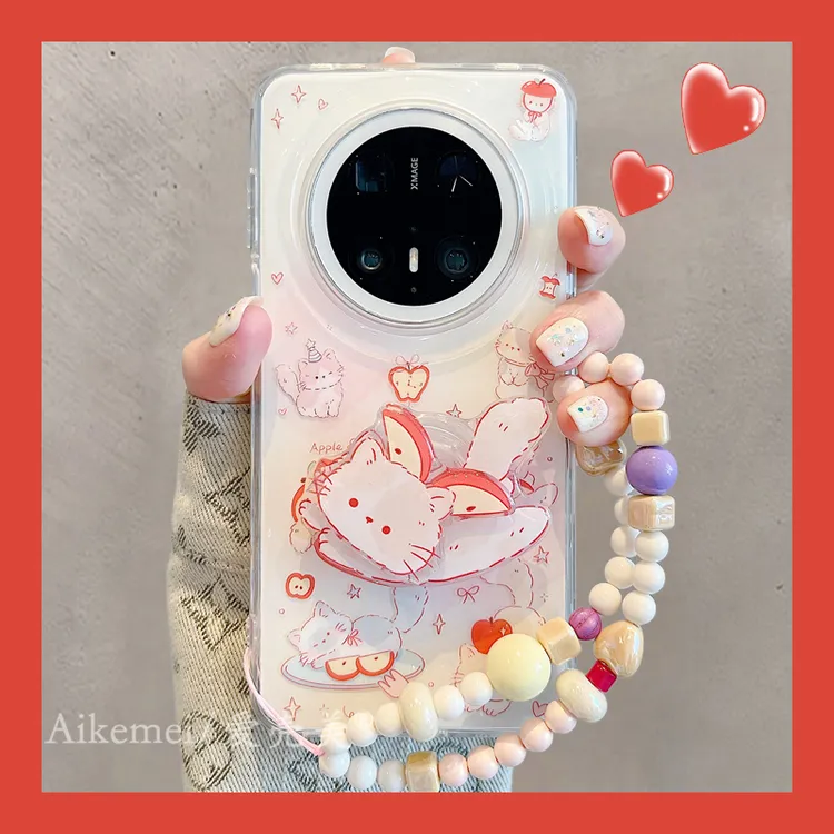 适用华为mate70pro+手机壳可爱卡通mate60pro+苹果猫咪支架链条
