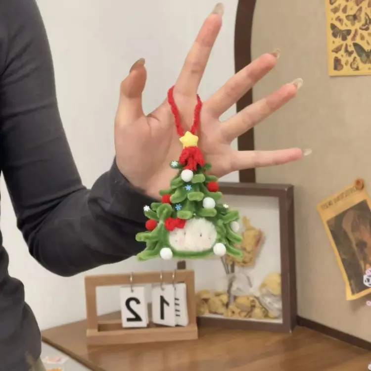 diy圣诞kt猫扭扭棒手工手链钥匙扣圣诞DIY材料包汽车挂件