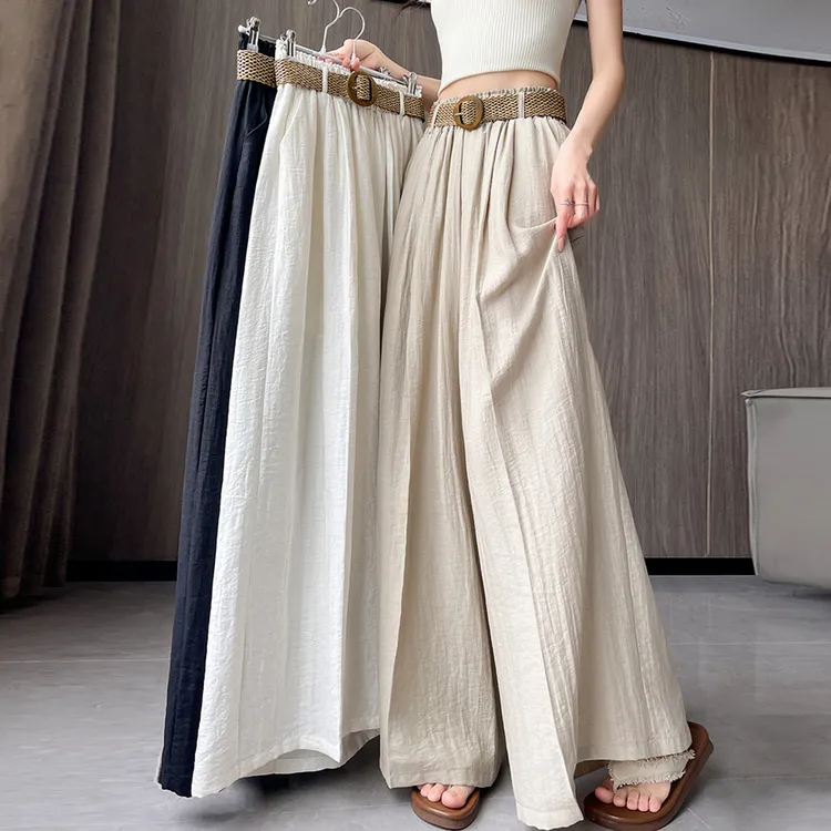 2025新款垂感冰丝阔腿裤女高腰宽松百搭显瘦中裤女款爆款2025新款