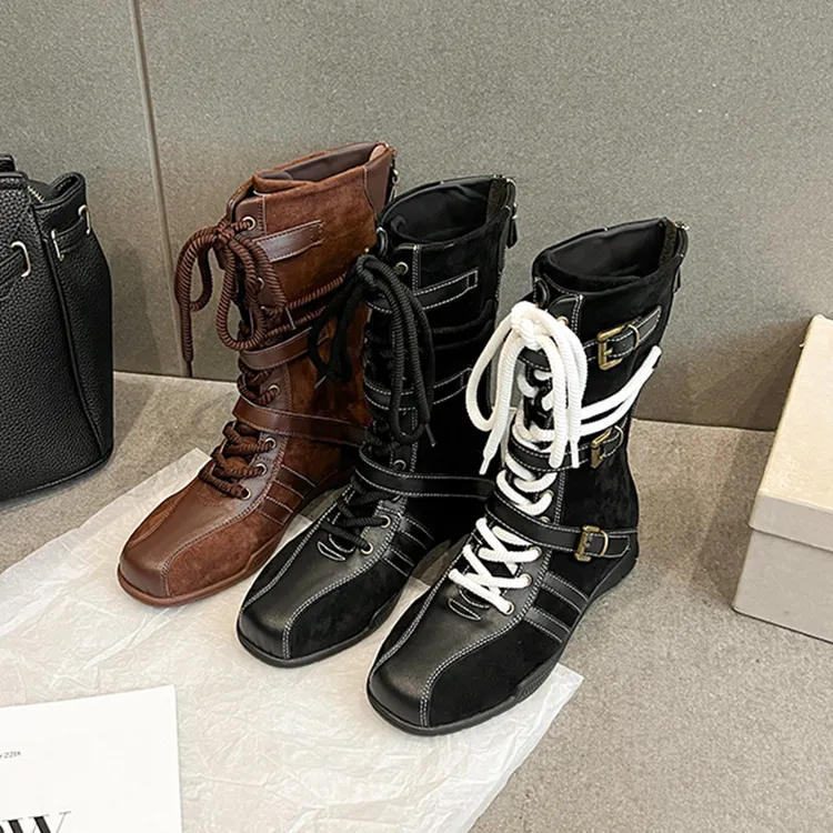 小众设计感拳击靴女内增高绒面美拉德短筒马丁靴运动复古西部靴子