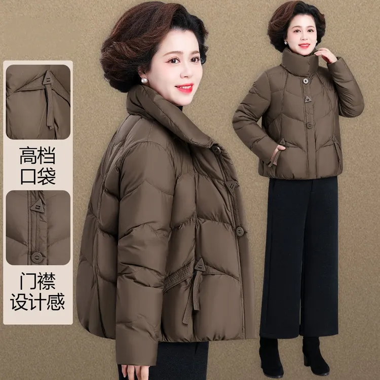 小个子妈妈羽绒棉服短款中老年秋冬外套女款阔太太高级感棉袄上衣