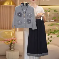 【闺蜜家】女童2025秋季新款时尚针织马甲T恤两件套牛仔裤套装-8780