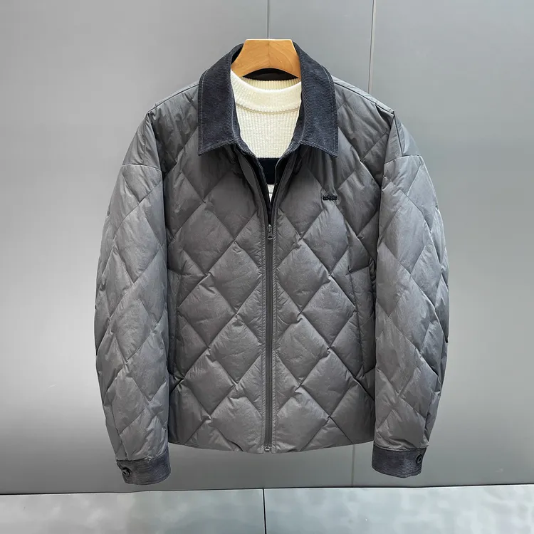 简约男士冬季工装羽绒服潮流保暖鸭绒辑格外套休闲翻领冬装上衣男