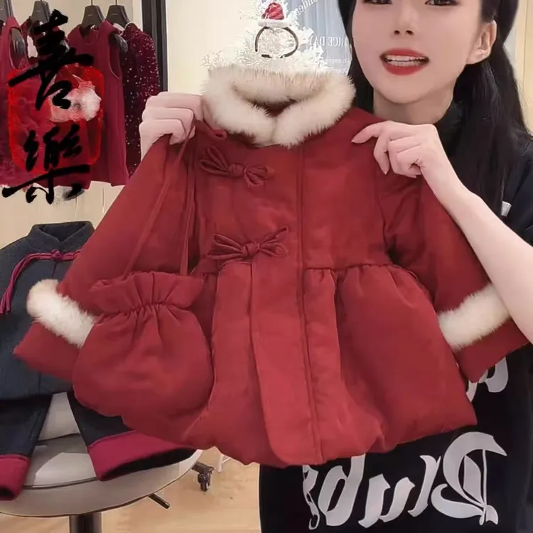 女童国风拜年刺绣棉服女孩加厚新中式棉衣保暖新年厚外套送包包