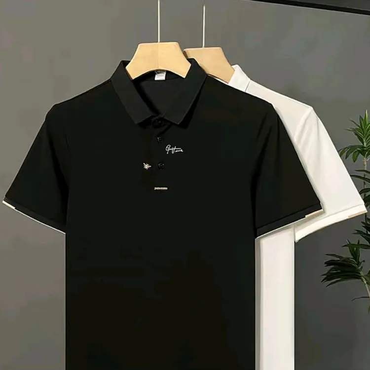 夏季青年商务休闲修身短袖刺绣字母薄款翻领男装Polo衫透气百搭
