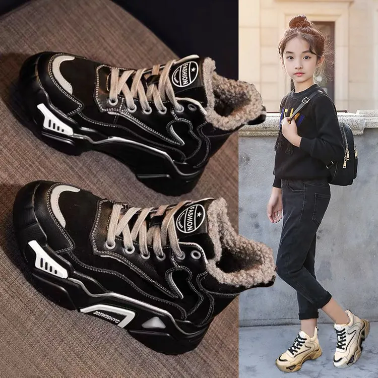 厚底高帮鞋女ins秋冬款百搭老爹鞋加绒休闲运动棉鞋韩版炸街款