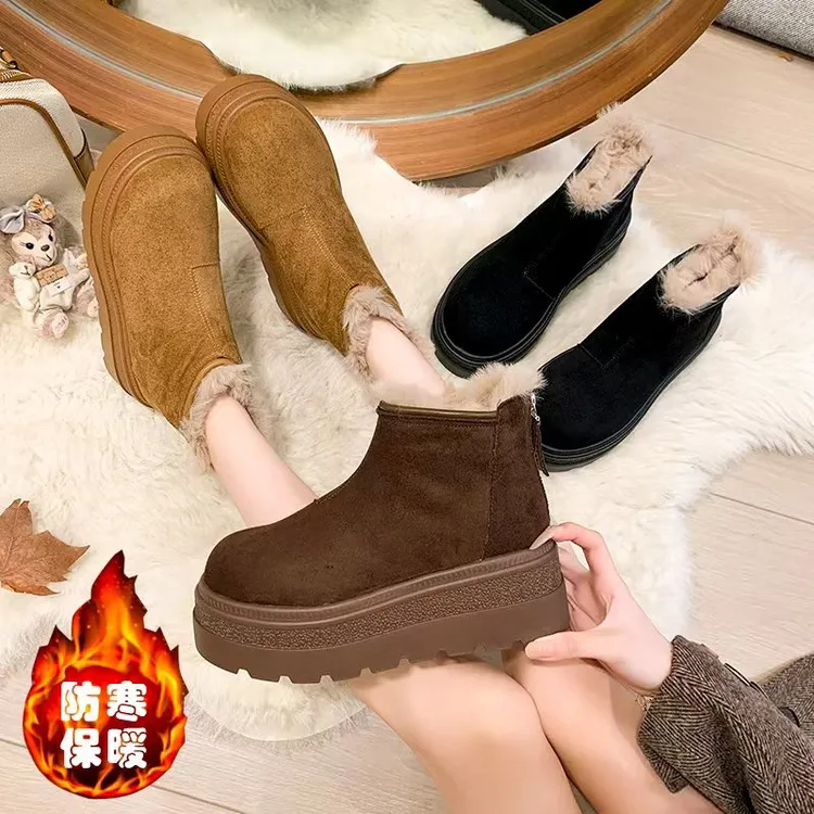 厚底增高女靴2025冬季新款女短靴加绒保暖勃肯靴厚底防滑女棉靴