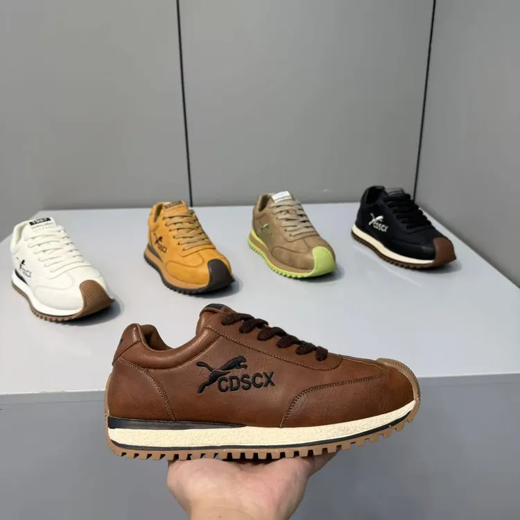 55-206冬季新款加绒男士油蜡皮拼接时尚百搭防滑厚底运动休闲板鞋