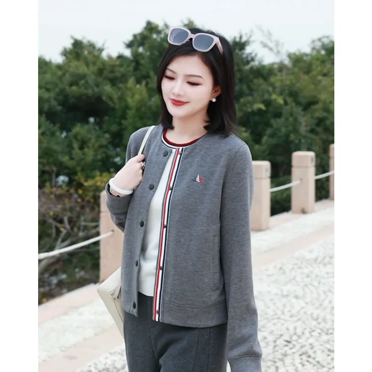 枫竺阿楠anan 一帆风顺 圆领刺绣百搭休闲外套撞色门襟通勤上衣春