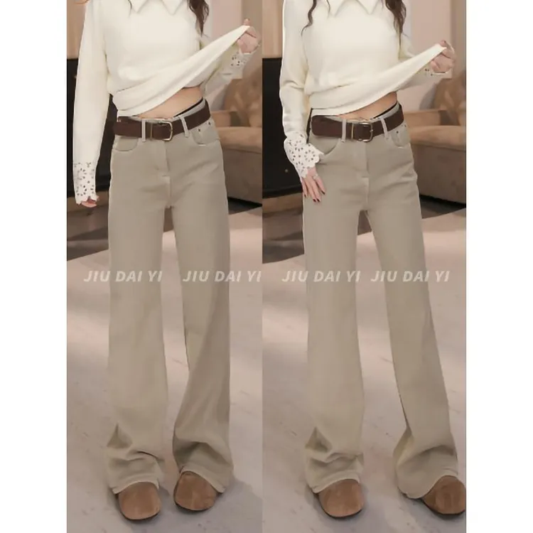 玖黛衣【燕麦拿铁】冬季加绒水洗做旧牛仔裤NZP47208Y NZP47210Y