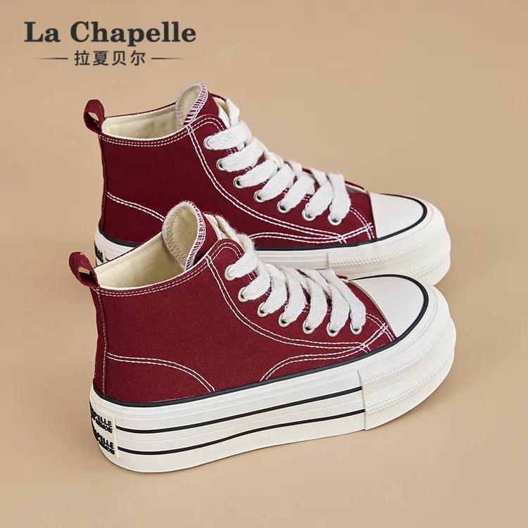 拉夏贝尔帆布鞋2025新款网红爆款百搭韩版厚底增高小白鞋小众休闲