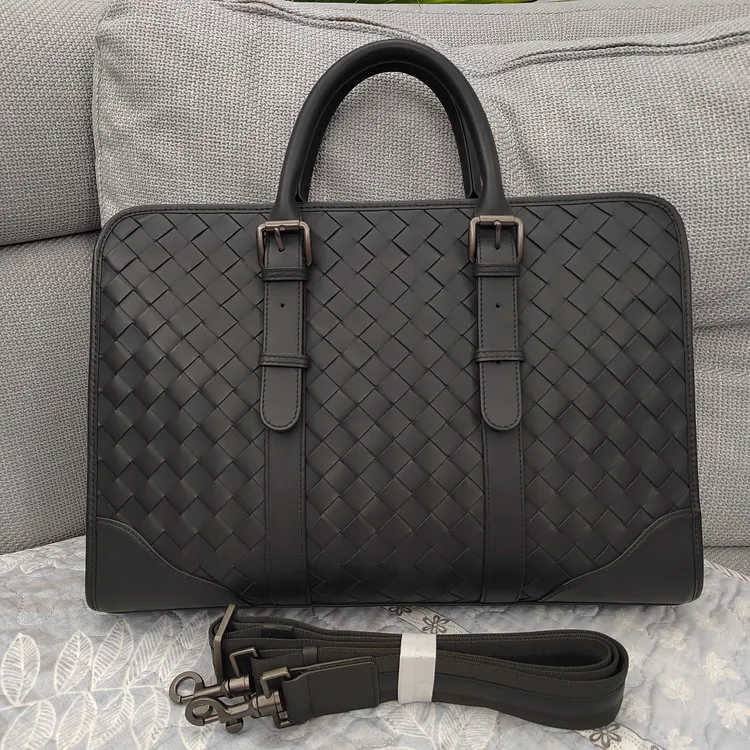 头层牛皮手工编织大容量公文包手提包电脑包单肩包长40高29厚9