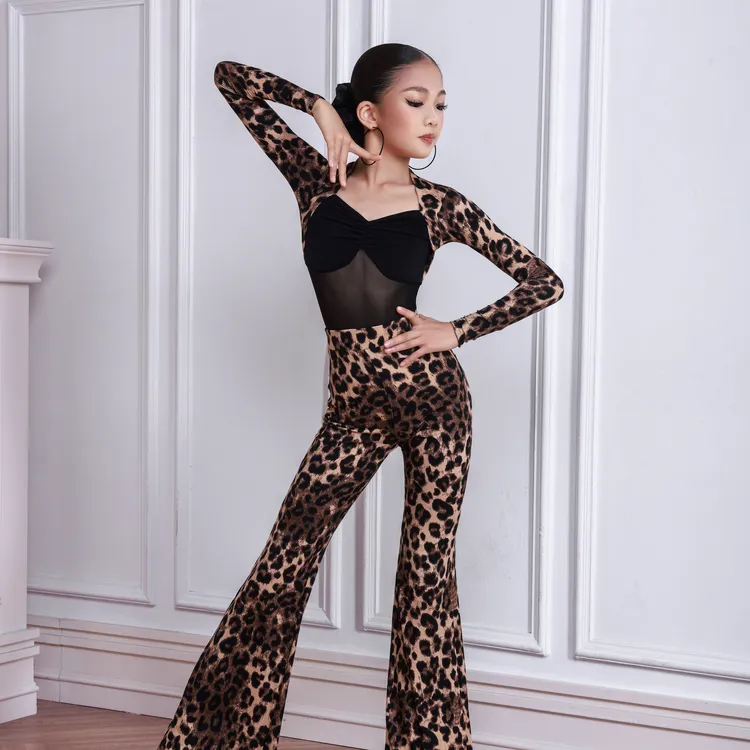 TID品牌拉丁舞服女童2025秋冬新款长袖豹纹练功服国标长裤CL2460