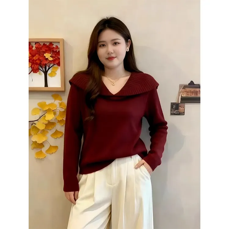 大码胖mm红色圣诞穿搭针织衫毛衣秋冬保暖内搭打底衫新年战袍上衣