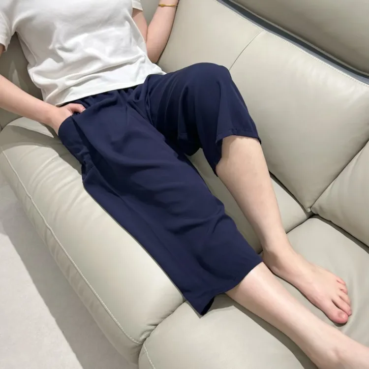 2025新款棉绸女装人造棉宽松家居裤小个子绵绸中裤碎花七分裤睡裤
