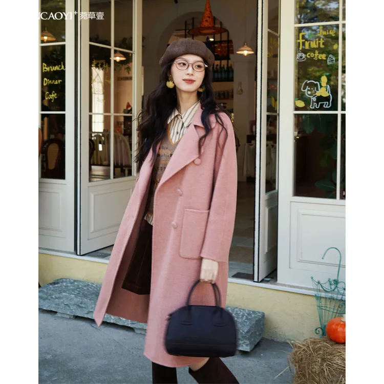 菀壹2025冬气质显瘦中长款毛呢外套双面呢绵羊毛大衣L08110451