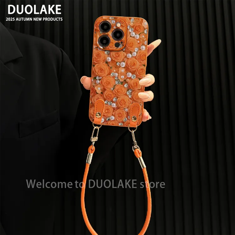玫瑰花橙适用苹果vivo华为oppo小米iPhone17金属漆橙十字纹手机壳