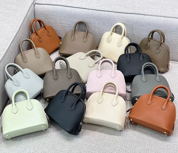 保龄球mini2025新款法洋皮半手工女包通勤斜跨单肩百搭贝壳包真皮