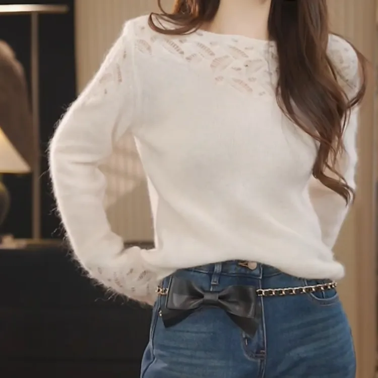 【雾冬】镂空钩花保暖长袖毛衣针织衫LK2509088