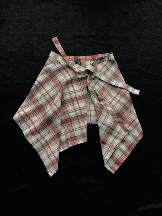 一片式卫衣t恤叠穿神器格子屁帘男系带遮肉秋冬季学生高腰女下摆