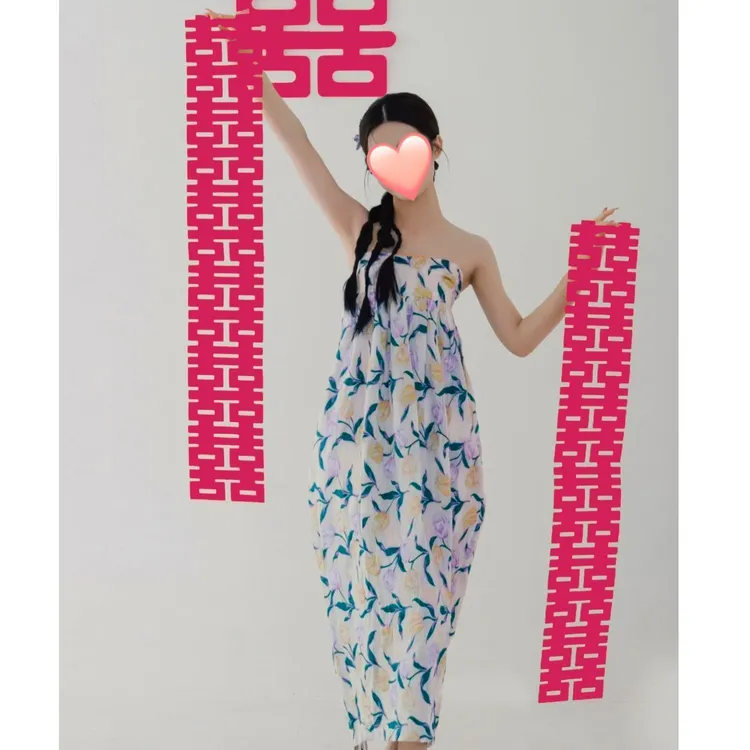 婚房挂饰玫红长条喜字卧室订婚拍照摄影道具大正喜字婚礼卧室布置