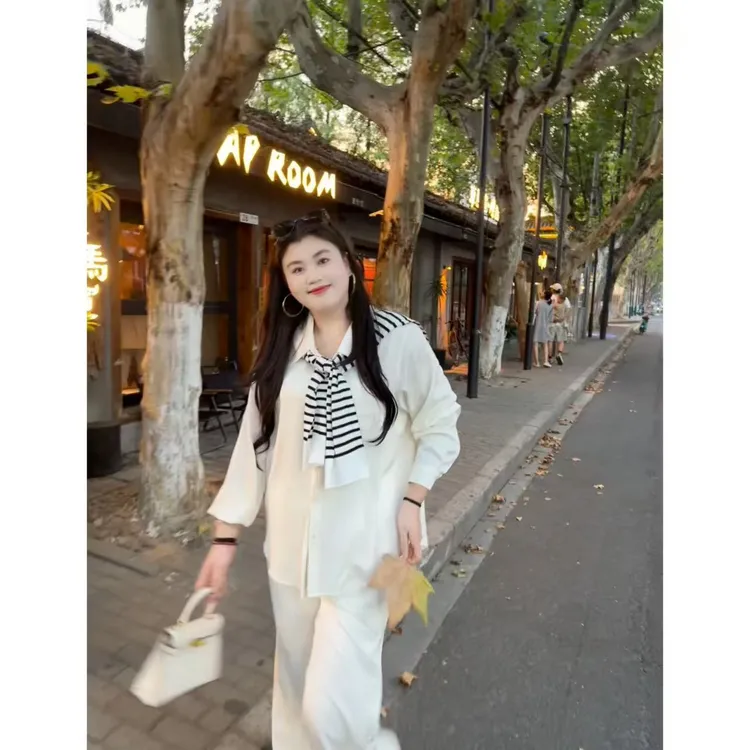 韩系秋日~穿搭一整套时尚减龄松弛感休闲衬衫阔腿裤套装女232