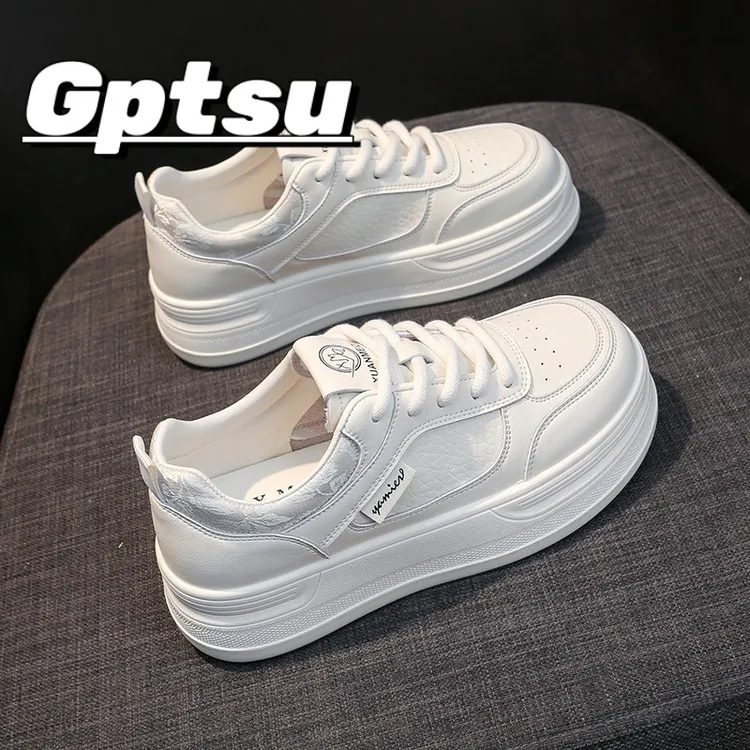 GPTSu厚底小白鞋女百搭春秋季时尚新款松糕新款皮面休闲运动板鞋