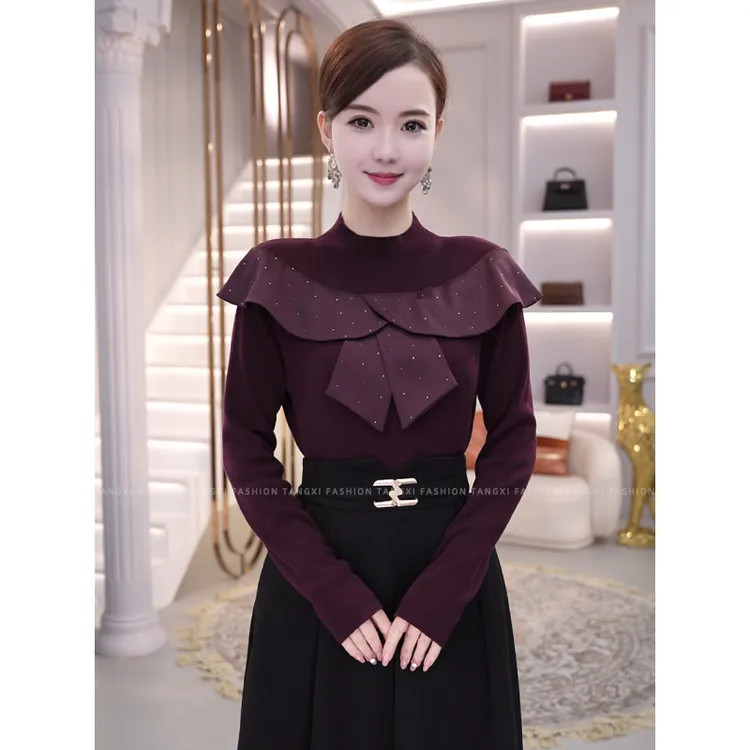 2025秋冬新款【JR-08-2】含绵羊毛法式紫红色精致打底针织衫上衣女