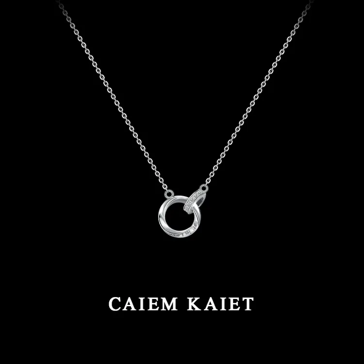 CAIEM KAIET 链子足银 S999纯银莫比乌斯环项链女镶钻双环锁骨链
