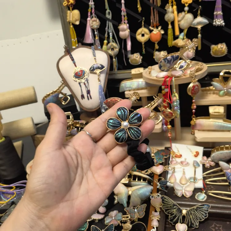 名家宋锦手工制作布艺发圈黑色绿色气质发绳皮筋头绳可爱