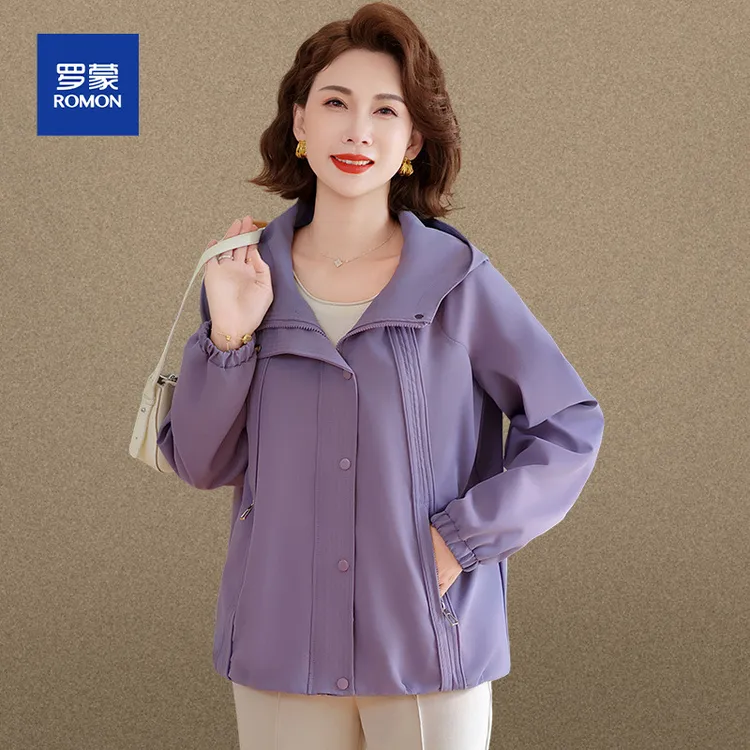 中年妈妈秋装夹克宽松外套新款中老年女春秋风衣洋气薄款大码上衣
