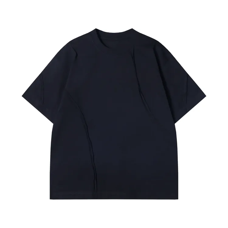 夏季高级感新款美式纯色不规则裁剪圆领短袖T恤简约情侣上衣