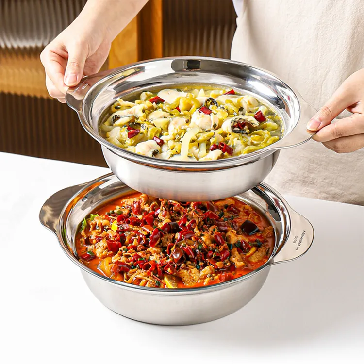 川岛屋304不锈钢碗酸菜鱼大盆碗家用双耳汤碗水煮鱼火锅盆大汤盆