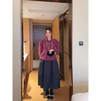 智英欧尼 黑色裙子【高腰A字夹棉松紧腰气质半身裙秋冬时尚女】