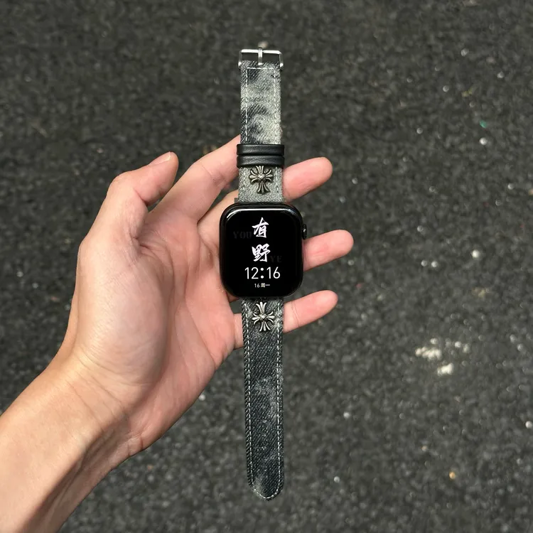 皮质克罗芯牛仔扎染表带适用苹果AppleWatchS10/S9/S8/S765Ultra2