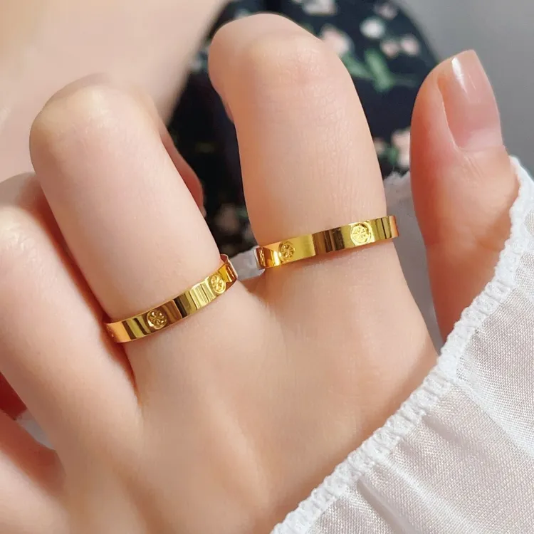 钛钢戒指 可水洗经典素圈米字戒指轻奢高级感简约百搭情侣素对戒