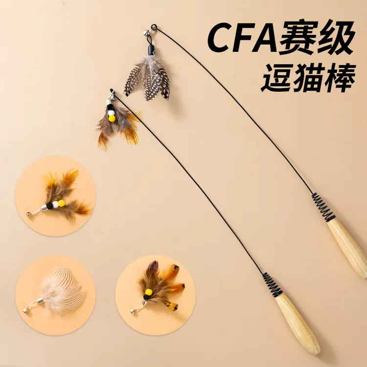 CFA赛级逗猫棒猫咪玩具木柄弹簧逗猫棒小飞虫羽毛替换头耐抓耐咬