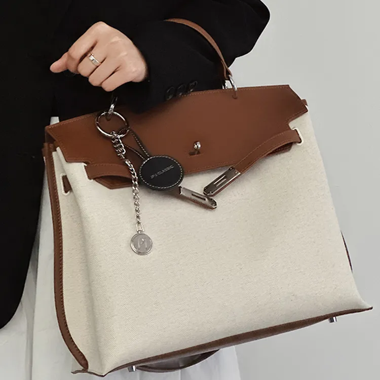 jpj2025新款凯莉包休闲风手提包棉麻通勤包百搭大容量旅游包1778