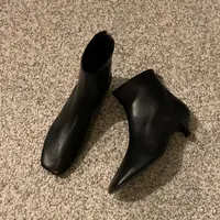 【澳门&专柜】牛皮版~小众猫跟真皮韩系小踝靴女秋冬方头后拉链高跟