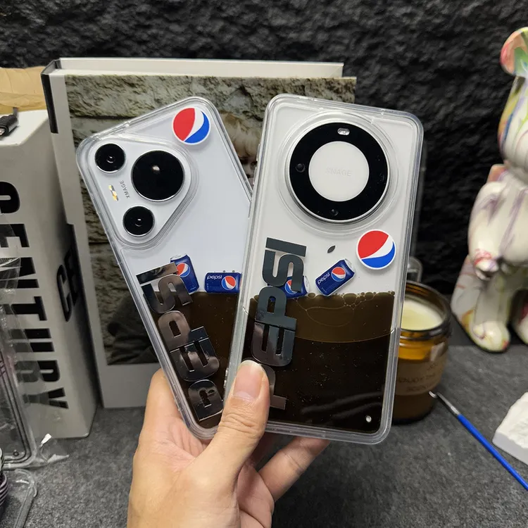 华为mate60pro创意漂浮可乐瓶汽水流沙ins手机壳p70pro/苹果16pro