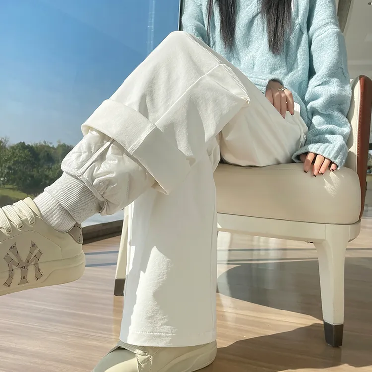 白色冲锋羽绒裤女外穿冬季新款加厚零下40度极寒保暖时尚阔腿棉裤