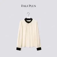 DALI PLUS“别致撞色镂空立领衬衫”高克重醋酸长袖衬衫-D5LT2217