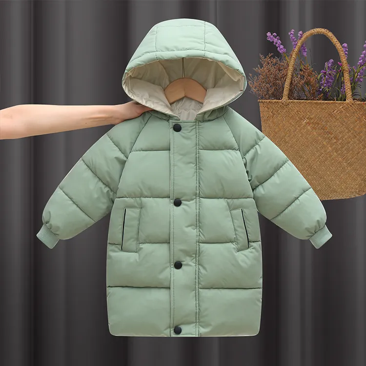 宝宝秋冬加厚男童女童中长款棉服中大童连帽保暖洋气外套韩版新款