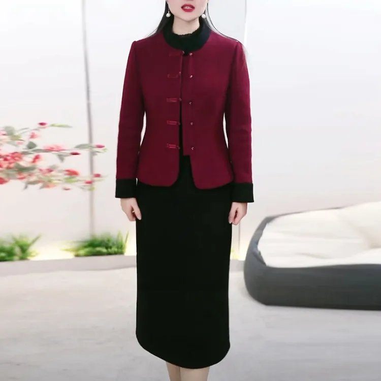 雪尼尔绒加厚套装裙2025秋冬季新款时尚中国风保暖两件套连衣裙子