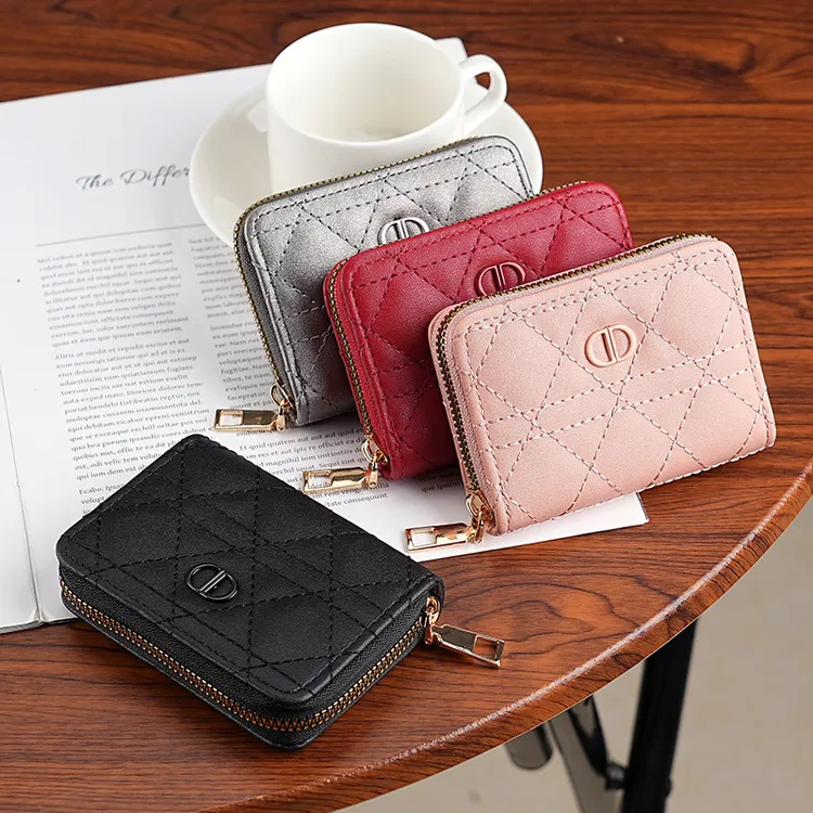 防消磁菱格卡包女小众DD设计精致高档多卡位小风琴拉链卡套证件包