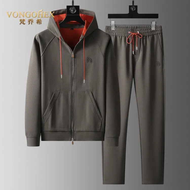 VONGOHEX休闲运动套装男士春秋季双色索罗娜面料开衫长袖两件套