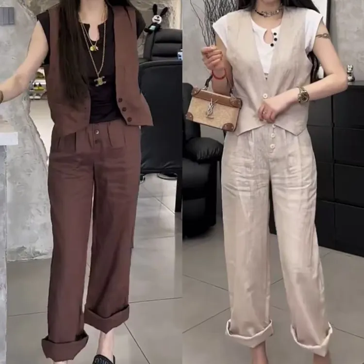 2025春夏新款时尚显瘦气质女士网红洋气两件套百搭款D6014